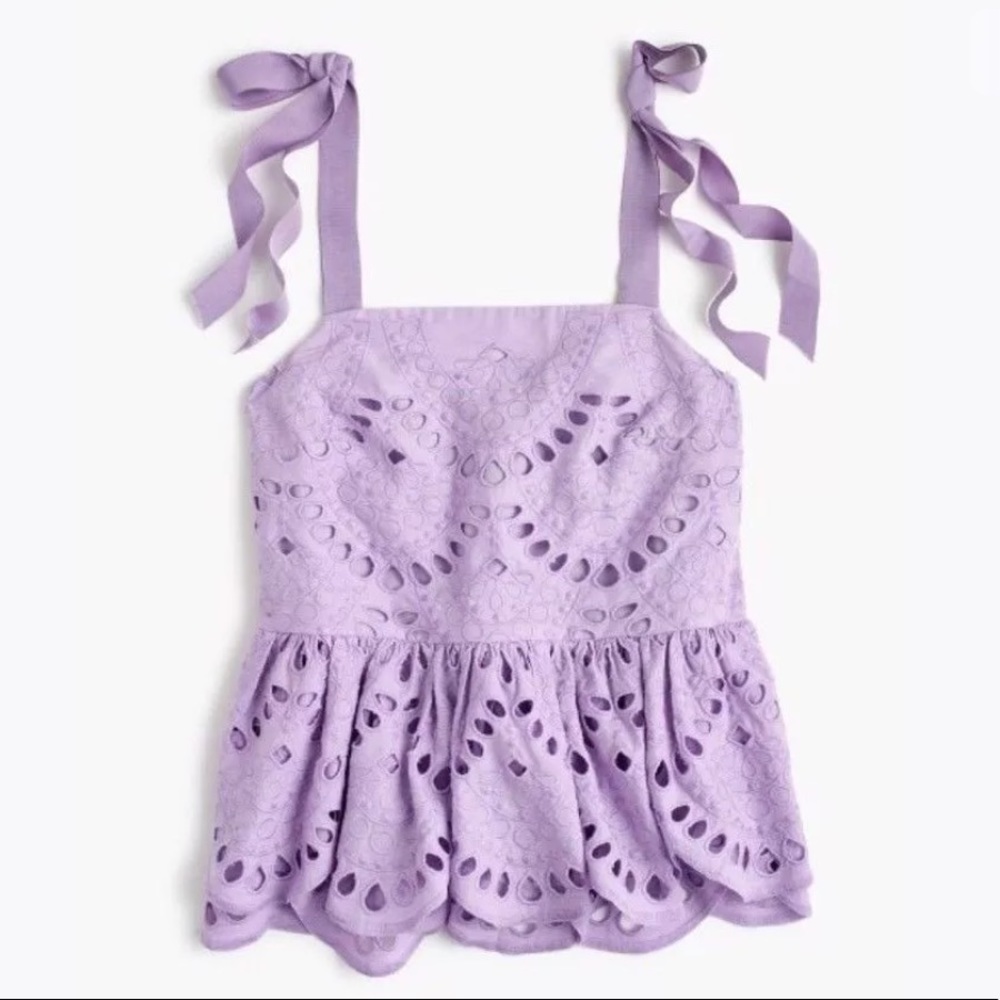 NWT J. Crew Tie Shoulder Eyelet Lavender Top Gorg!